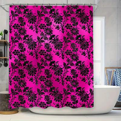 Luxury Bathroom Decor: Damask Print Shower Curtain In Black Pink with Floral Design Waterproof Fabric for Home Bath Decorations