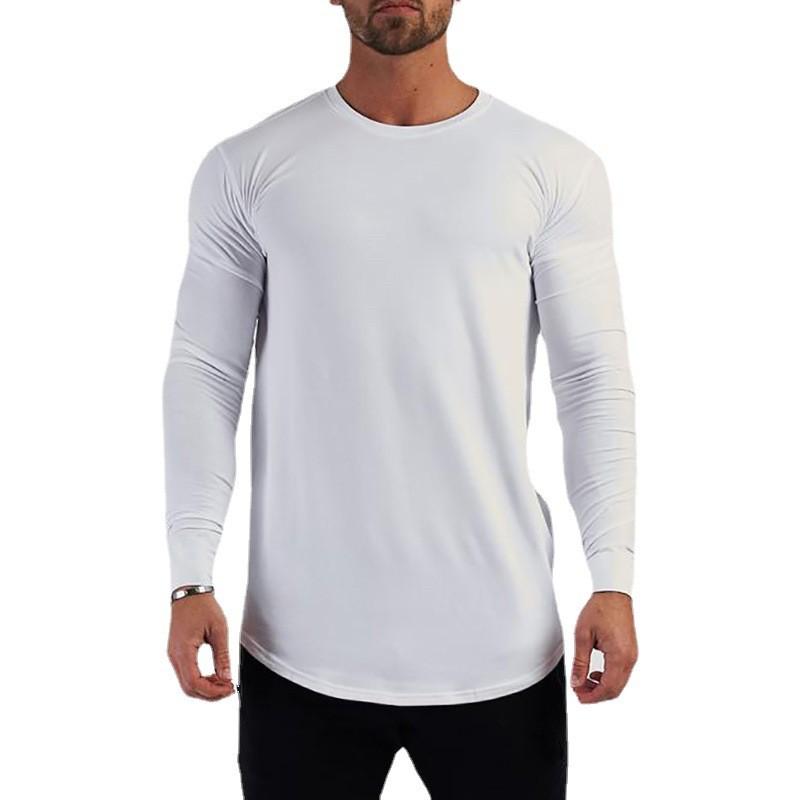 Plain Gym Fitness Running Sport T-shirts Mens Casual Long Sleeve Cotton Hip Hop Shirts Cotton Breathable Workout Muscle Clothing