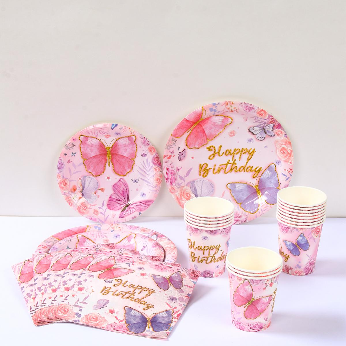 

Бабочка День рождения Бумажные тарелки Чашки Украшения для дня рождения Дети Baby Shower Девочки Бабочка День рождения Товары для вечеринки