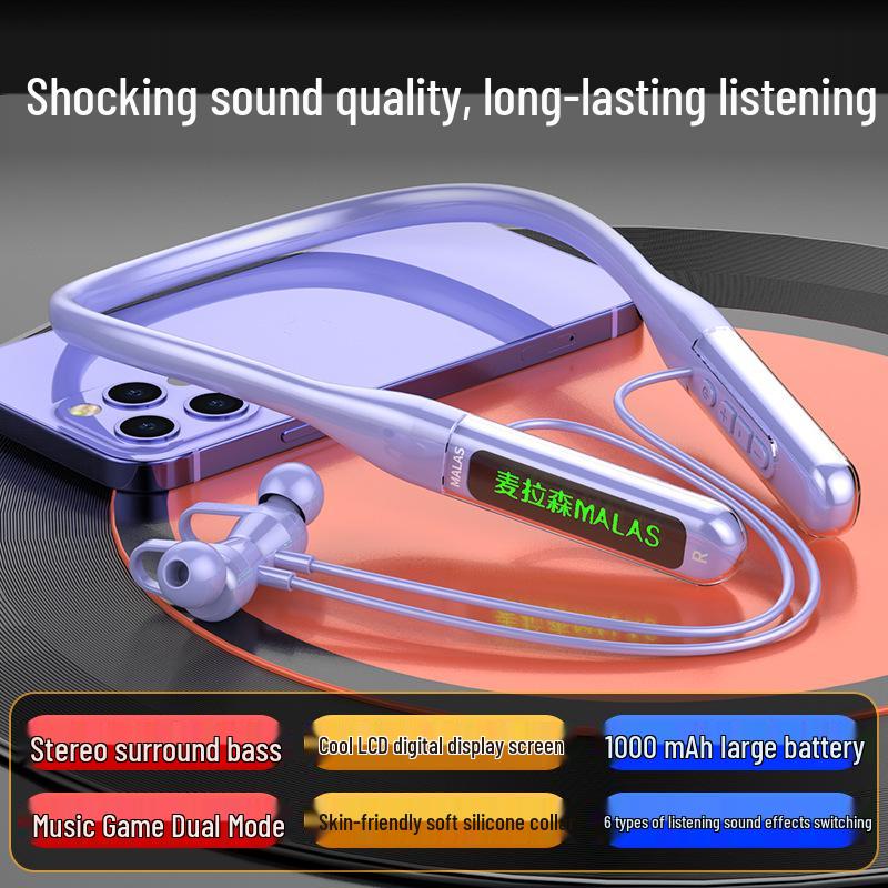Premium Neckband Wireless Bluetooth Headset: Ultra-Long Battery, High-End Sound, Noise Cancelling In-Ear Sport Earbuds