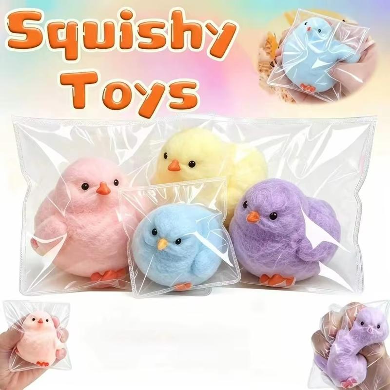 Kawaii Pluizig Pluche Oppervlak Kuiken Squishy Zacht Knijpspeelgoed Stressverlichting Fidget Speelgoed Cartoon Vogel Sensorisch Decompressie Kinderen Cadeau