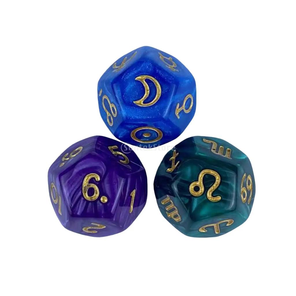 3x 12 Sided Dice Entertainment Toys Astrology Dice for KTV Role Playing Game Table Party Dice Multifaceted Party Game