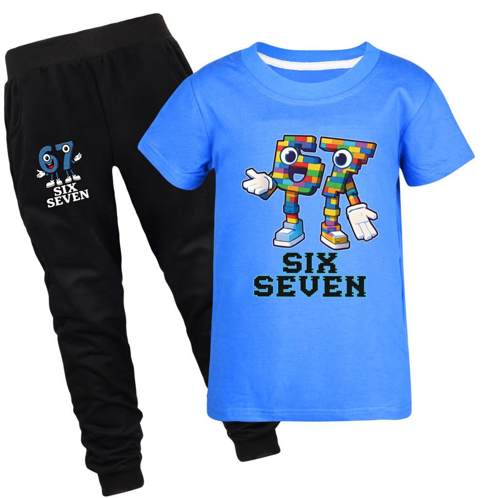5228 Kinder Jungen Mädchen Steal a Brainrot 67 Print Kurzarm T-Shirt Hose Kleidung Set
