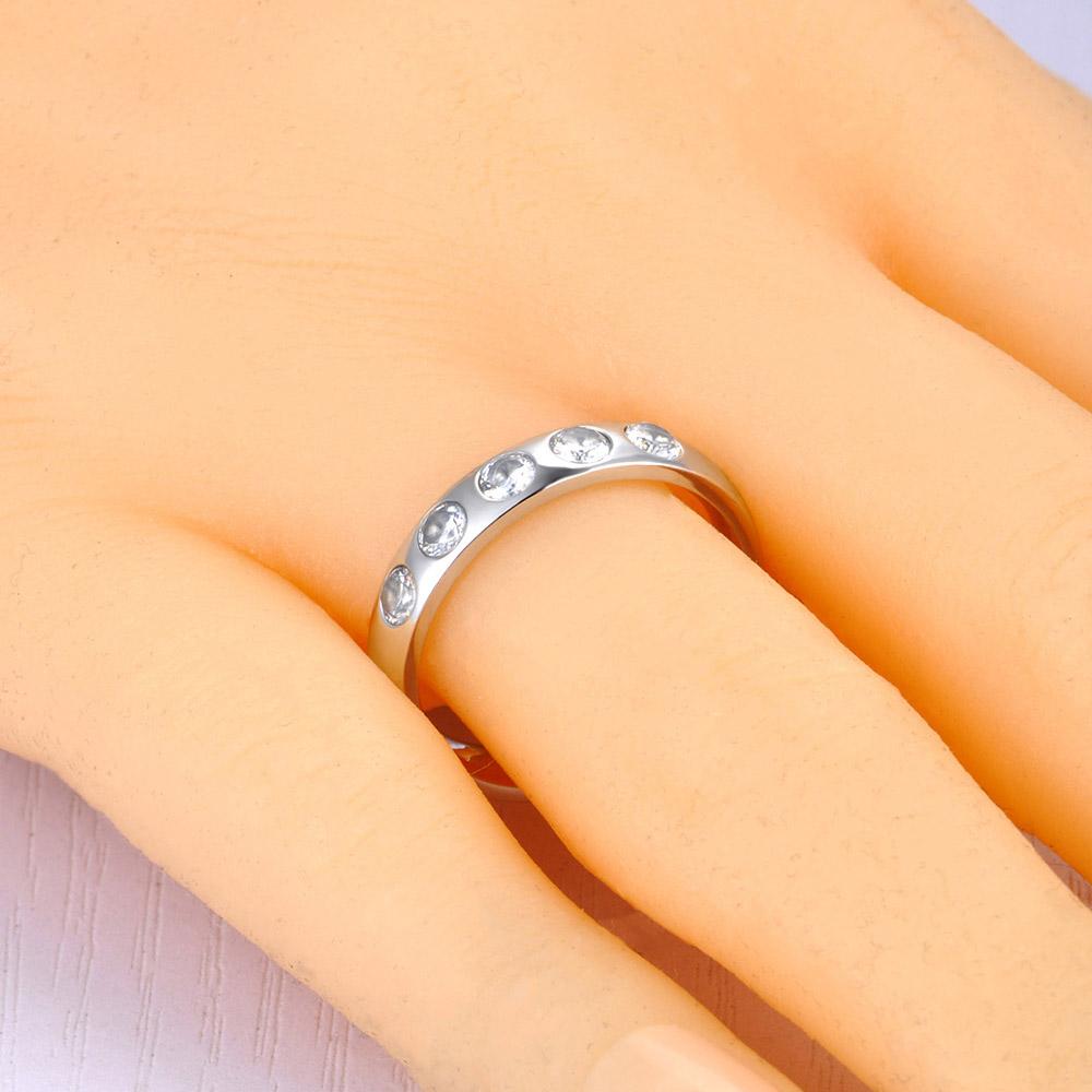 JeeMango Simple Stainless Steel Geometric CZ Rings For Women Delicate Sparkly Cubic Zirconia Wedding Ring Accessories JR23014