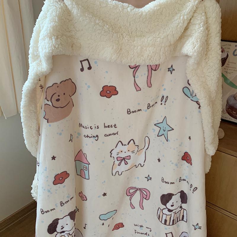 Pătură cu Imprimeuri Drăguțe cu Desene Animate cu Pisici și Câini Copii Adolescenți Fete Pătură Fleece Ușoară Îngroșată Călduroasă Pluș Moale Pătură de Aruncat