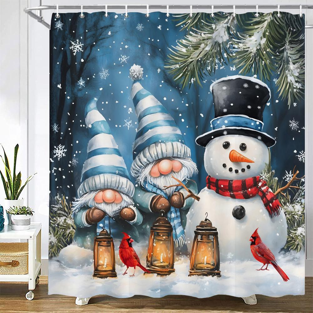 Cartoon Snowman Shower Curtain Bath Curtain Santa Claus Merry Christmas Printed Bathroom Curtains for Home Decoration Curtain