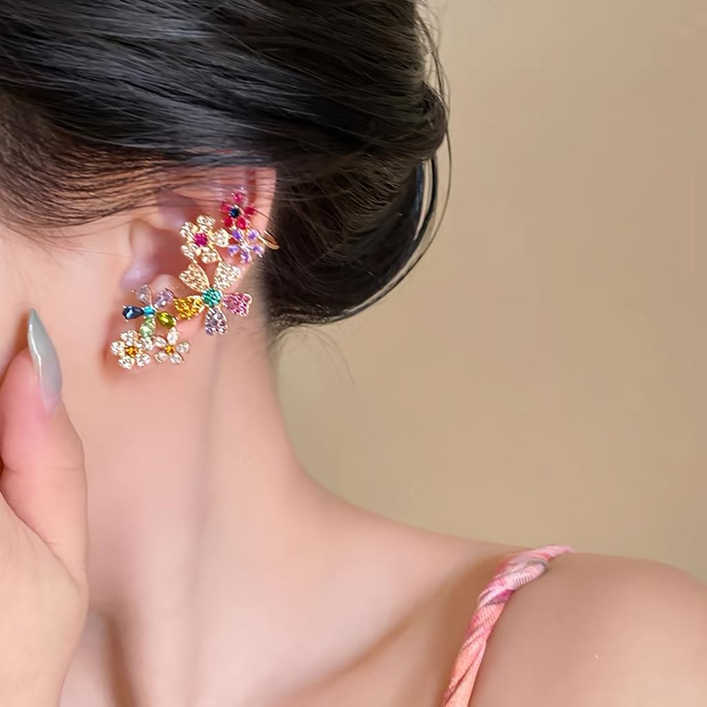 1 Pair Fashionable Colorful Ear Bone Clip Party Flower Design, Unique, Beautiful Dance Wear Fashionable Ear Rings and Full Ear Earrings