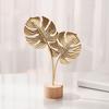 Nordic Iron Art Ginkgo Leaf Statue Sculpture with Wood Base Desktops Decorations Home Living Room Book Shelf Ornament