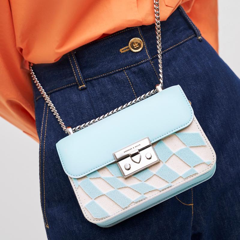 New CHARLES&KEITH PU Small Square Bag, Crossbody Bag, Shoulder Bag Trumpets Women's Butter/Black/Light Blue/Mint Green CK2-80701218-6