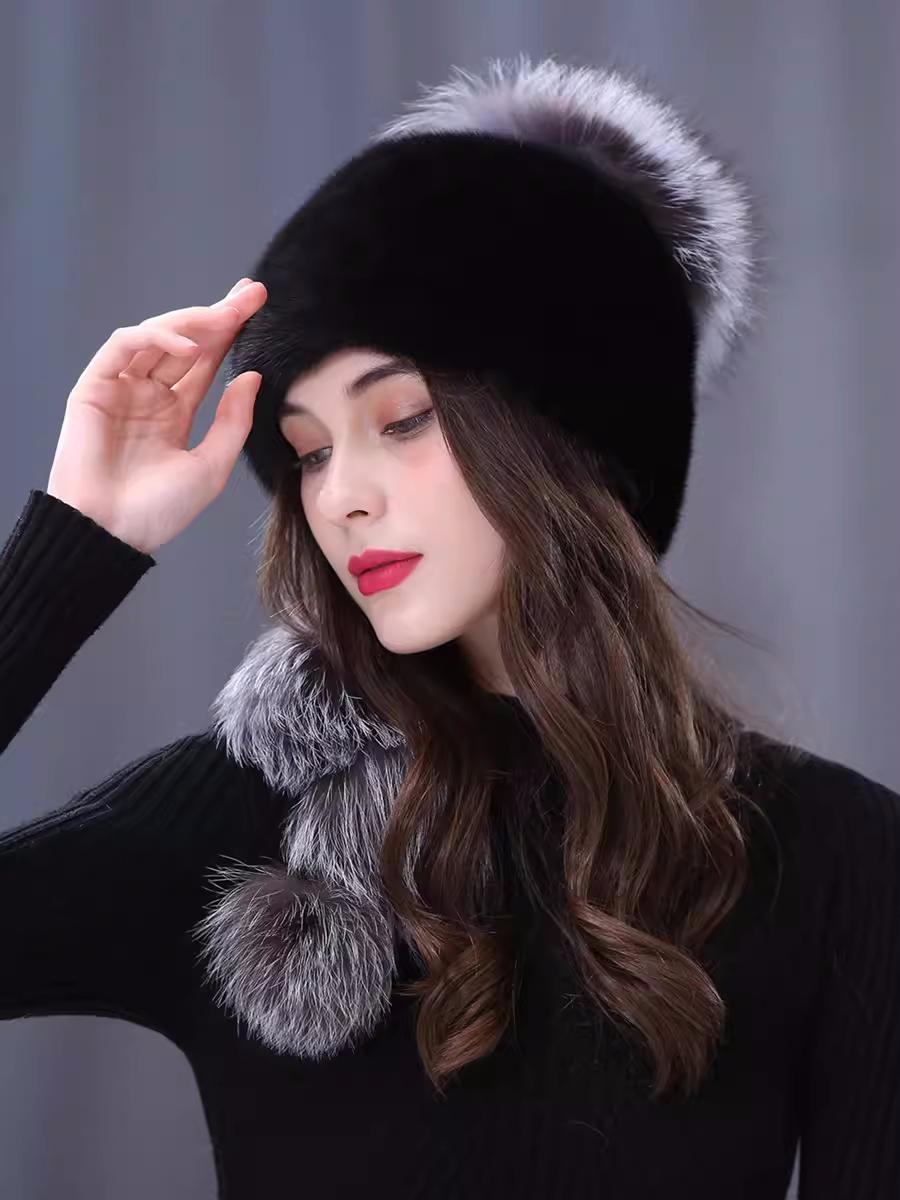 MWFur Fashion Whole Mink Skin Hat Women s Winter Fashion Warm Leather Fur Grass Thickened Warm Mink Hat чёрный