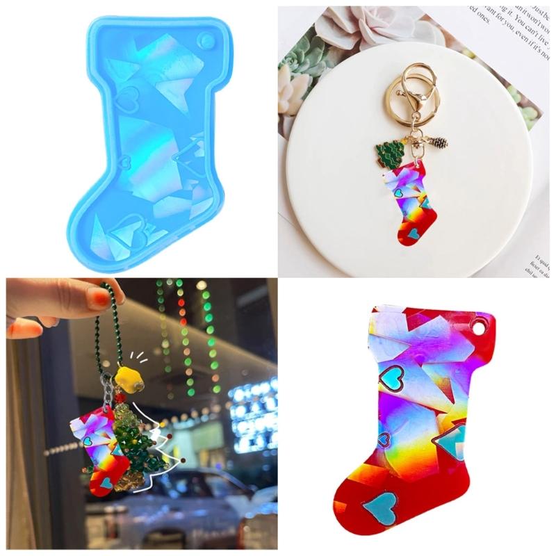 Jewelry Casting Mold Christmas Stocking Silicone Mold Holographic Resin Mold for DIY Keychains Earring Pendant Making