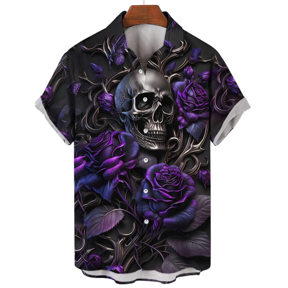 New Vintage Skull Men's Shirts Lapel Streetwear Shirt For Men Street Hip Hop Short Sleeve Top Party Summer Hawaiian