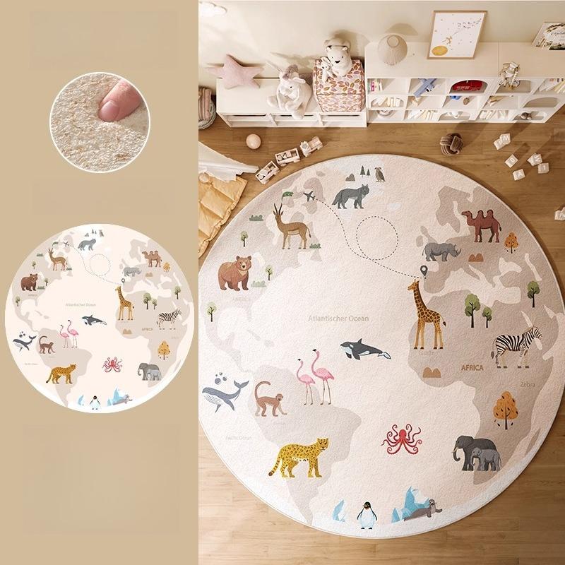 Cartoon Style Bedroom Decor Round Carpet Animal Pattern Carpets for Living Room Thick Plush Children‘s Floor Mat Fluffy Soft Rug