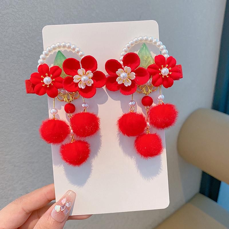 Chinese Style Children's New Year Kawaii Hair Clips Cheongsam Hanfu Hair Accessories Cosplay Hair Ball Hair Clip