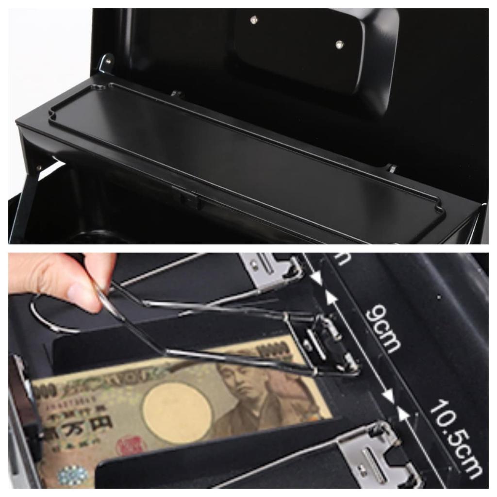 Tomori Metal Handheld Safe with Coin Purse, Three Spring Clips, Dial-Type Piggy Bank, and Banknote Organizer (Black, Large)