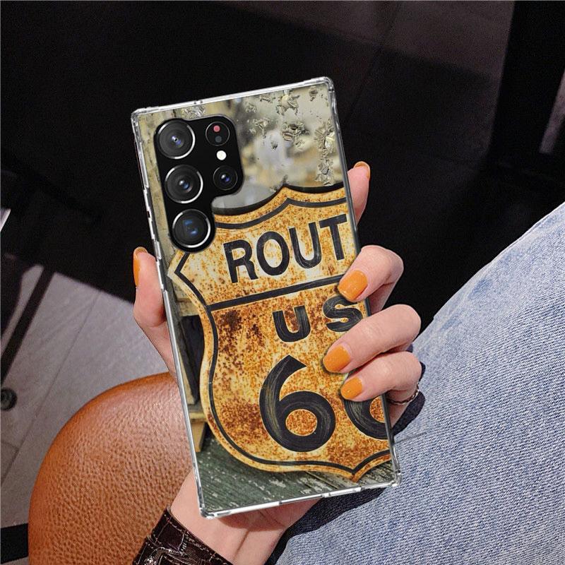 

America Route 66 Phone Case For Samsung Galaxy S24 S25 Edge S26 Ultra S23 S22 S21 Plus S20 FE + Personalized Print Cover Galaxy Samsung S21 FE