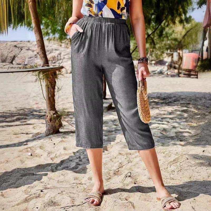 

Нові весняно-літні віскозні вільні модні та повсякденні капрі з кишенями XXL сірий колір