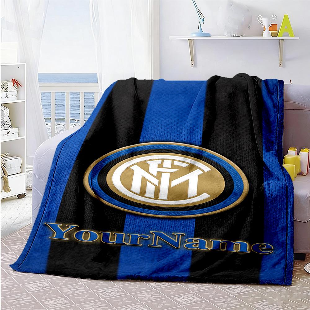 Inter Milan Customize Text Blanket Lightweight Customizable Blanket Comfortable Great for Living Room Sofa Bed Picnics All-Season Use