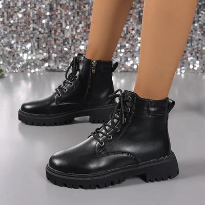 Damenstiefel Herbst und Winter Hohe Militärstiefel Damen Winterstiefel mit dicker Sohle zum Schnüren Motorradstiefel für Damen