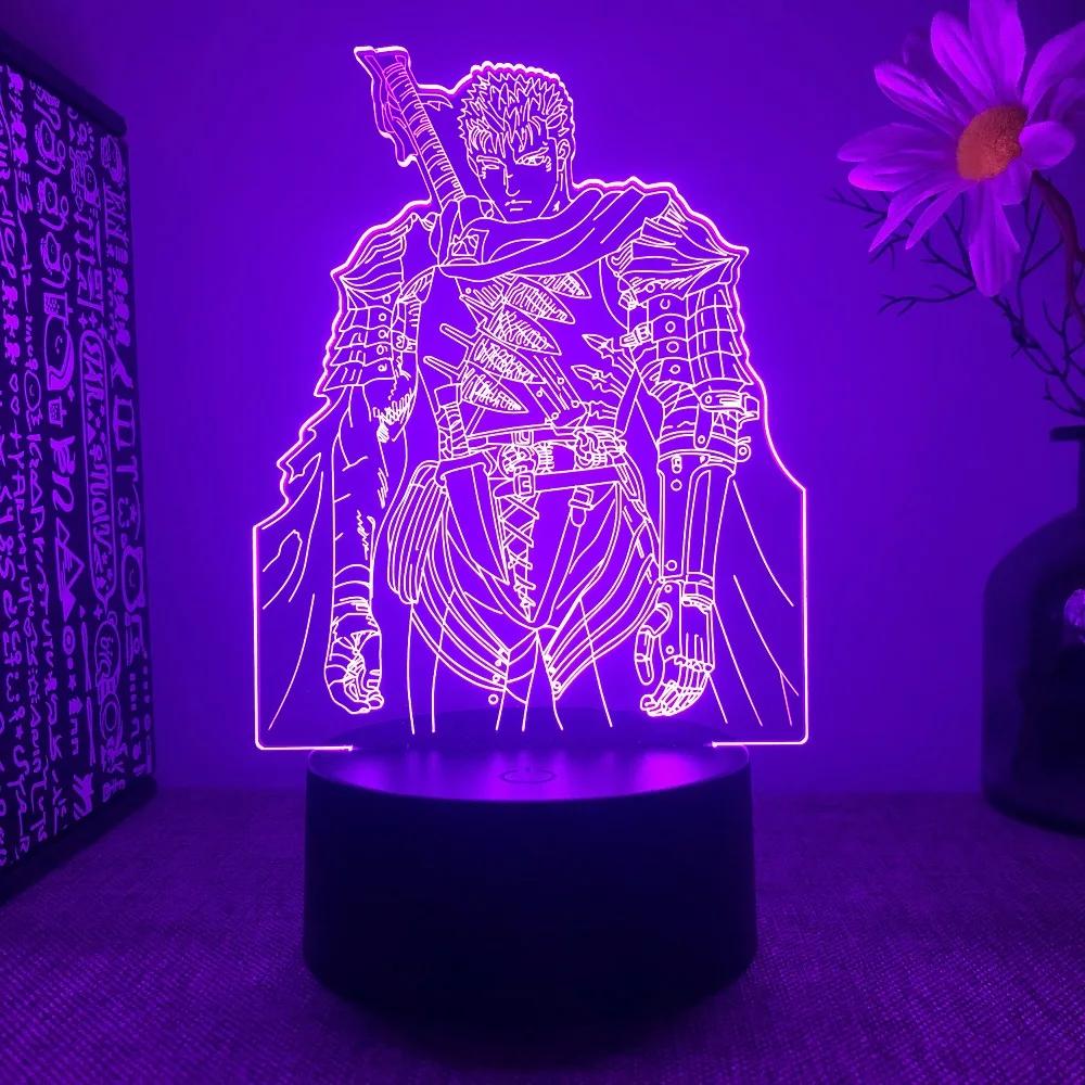 

Anime Led Light Berserk Guts Figure For Bedroom Decorative Night Light Birthday Gift Kids Room 3D Table Lamp Manga Berserk 7 colors no remote