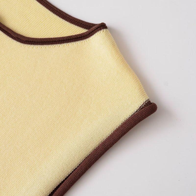 Kaslead New Women clothes Western Style Fashion Patchwork round Neck Sleeveless Knitted Top 5802030