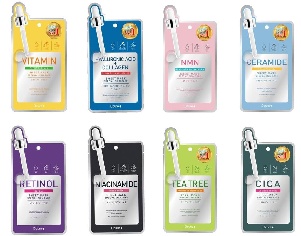 Of 8 PICOMONTE Face Mask Serum Sheet Mask 1 Each of 8 Types Types of Hyaluronic Acid Types of Korea Cosmetics Trial [Set Types] Dcure+ (vitamin/8 +