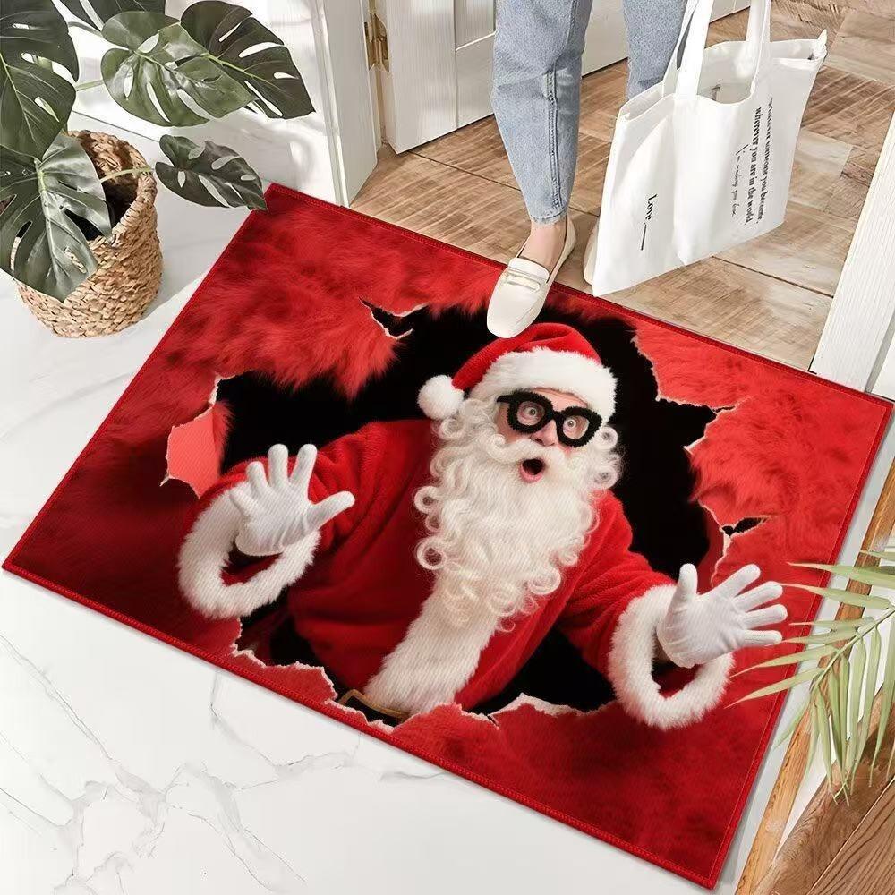 Visual Velvet Christmas Door Mat with Santa Snowman Elk Patterns Floor Mat for Home Entrance Decor Adding Festive Charm