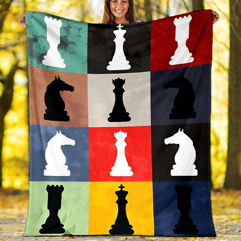 Chess Theme Printed Blanket - Perfect for Couch, Bed, Travel & Outdoor Use | Machine Washable, Cozy & Durable.