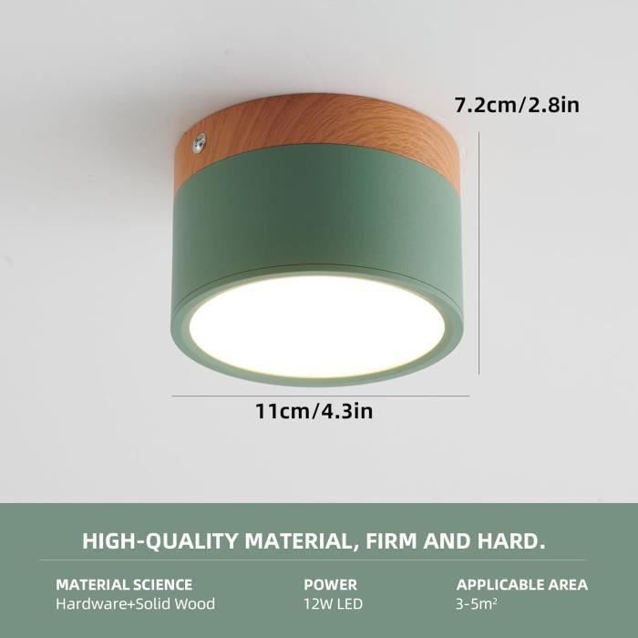 Plafonnier LED - Schindora - Mini rond - Bois - 12W - 3000K - Vert