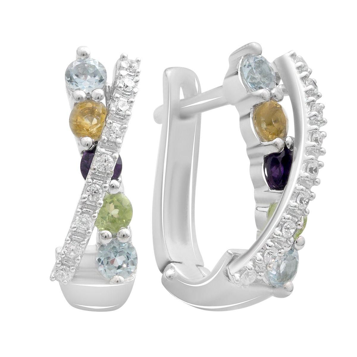 

Silver earrings with natural amethyst 1.553ct, citrine, chrysolite, topaz (2193265) аметист