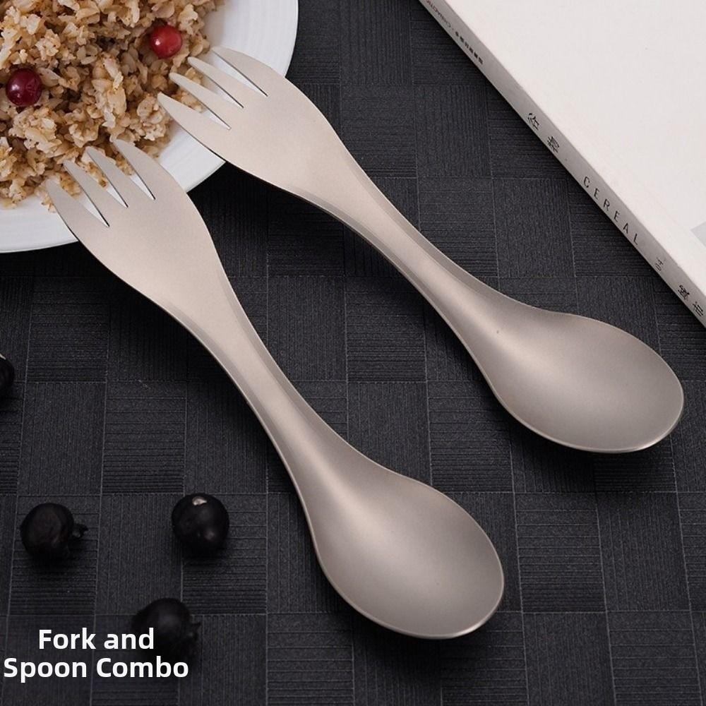 Long Handle Titanium Spoon Fork Portable Picnic Utensils Spoon Fork  Outdoor Travel Supplies