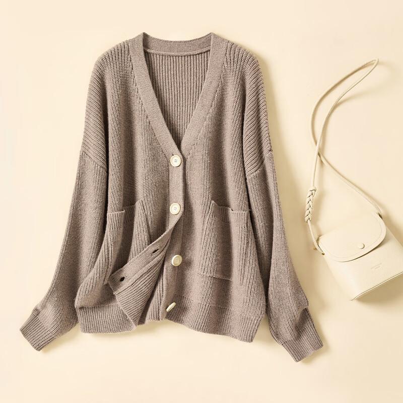 Women's V-Neck Drop Shoulder Wool Blend Cardigan