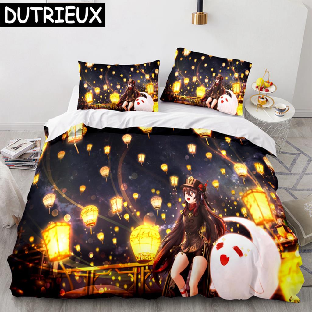 Genshin Impact 3D Anime Pościel Wygodna Poszewka na Kołdrę Rozmiar Jednoosobowy Pełny Queen King Poszewka na Poduszkę Do Poszewki na Kołdrę Poszewka na Kołdrę