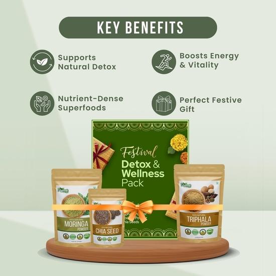 Organic Zing Diwali Detox & Wellness Pack | Moringa Powder, Triphala Powder & Chia Seeds | 100% Natural, Plant-Based & Nutrient-Rich Superfood Combo