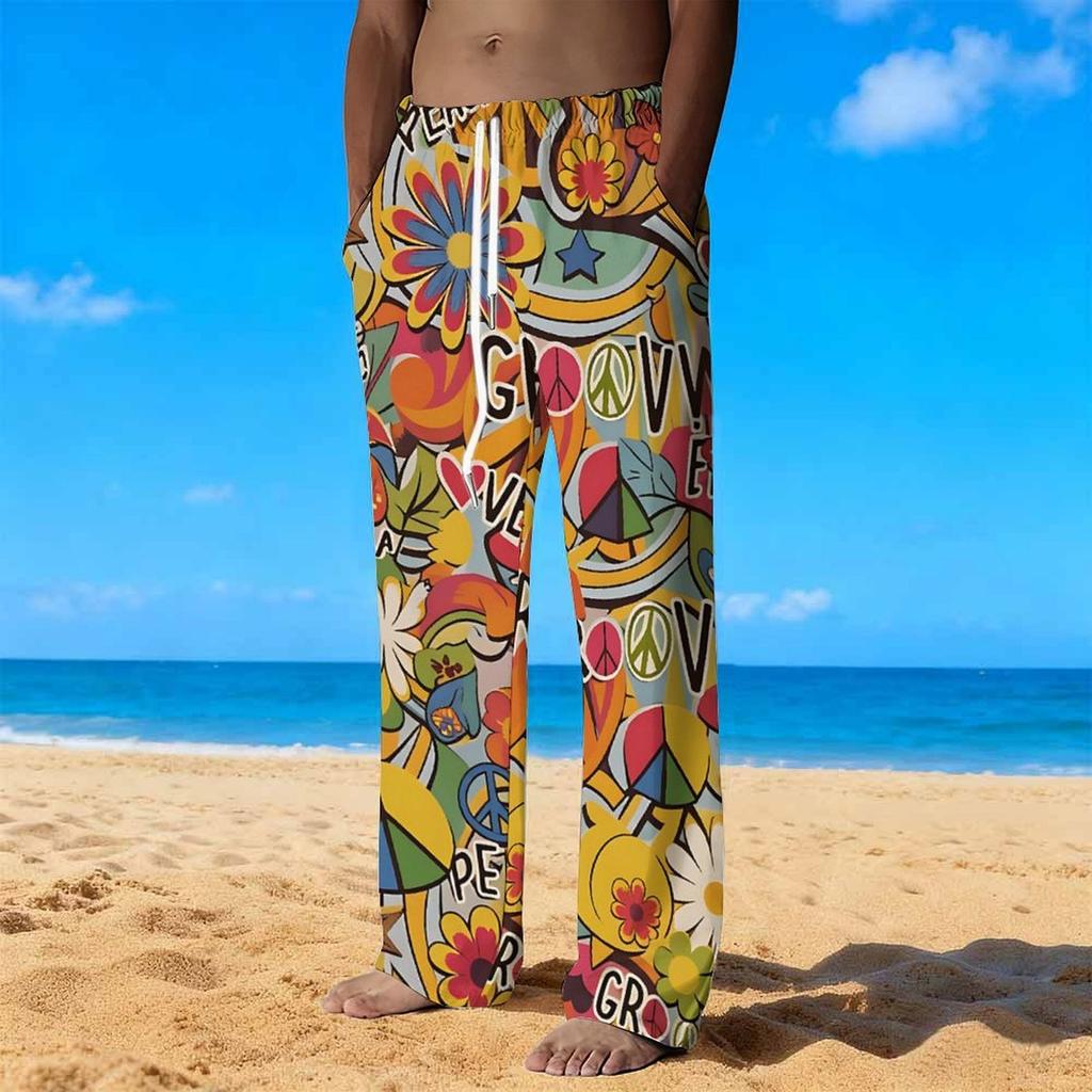 Men's Loose Casual Carnival Mask Sunset  Trousers  Printed Straight Pants