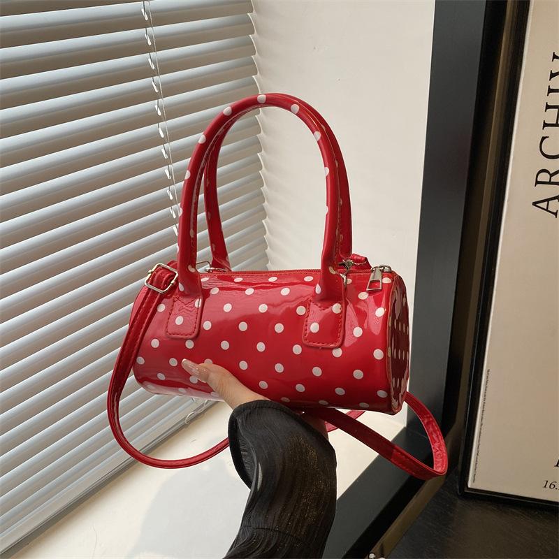 Korean Style Polka Dot Purse Mini Barrel Crossbody Bag for Women Top Handle Handbag for Daily Outings