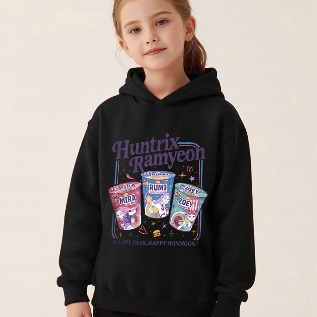 Kpop Demon Hunters Hoodies Huntrix Ramyeon Graphic Children's Girl Hooded Sweatshirts Anime Pullover Kids Clothes