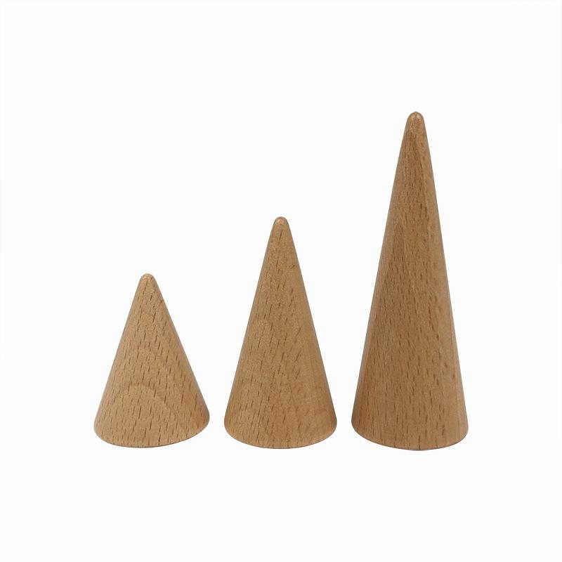Beech Wood Ring Holder - Conical Display Stand for Jewelry Storage
