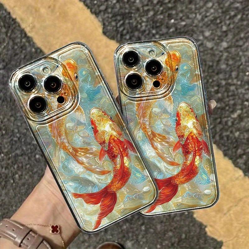 Koi Whale Print Phone Case, Suitable for iPhone 17, 16, 15, Plus, Pro, Max Series Phones - Can Be Used As a Gift