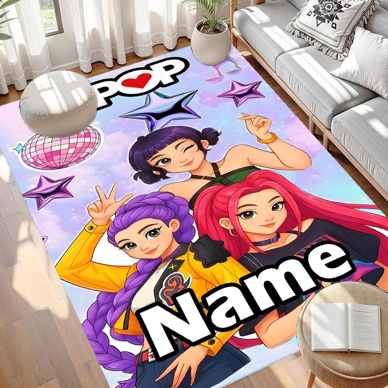 Custom Name Personalized KPop Demon Hunters Print Carpet, Versatile Home Decor Rug, for Playroom, Apartment, Balcony, Entryway, Hallway Gift