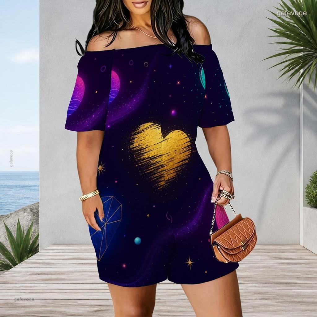 Women Plus Size Off Shoulder Short Sleeve Romper Leopard Cheetah Animal Print Casual Jumpsuit Shorts