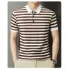 Herren Grünes Weiß Gestreiftes Poloshirt Kurzarm Lässiges Oberteil
