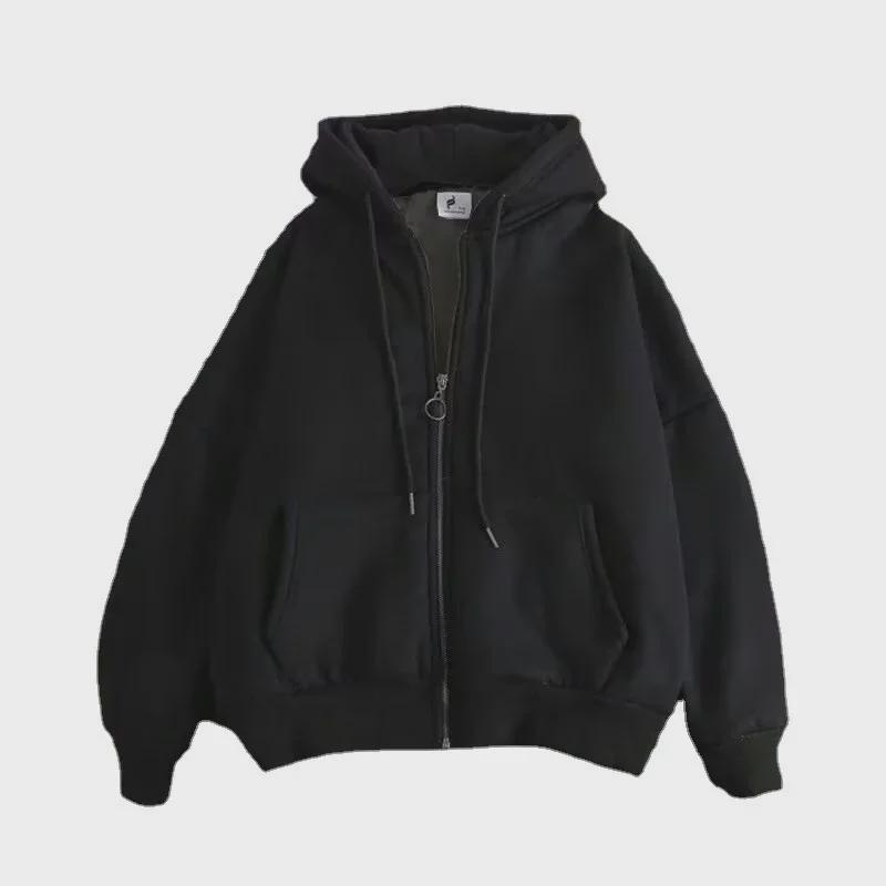 Men's Plush Thickened Hooded Zipper Cardigan Sweatshirt - Korean Style, Loose Fit for Autumn/Winter 2022