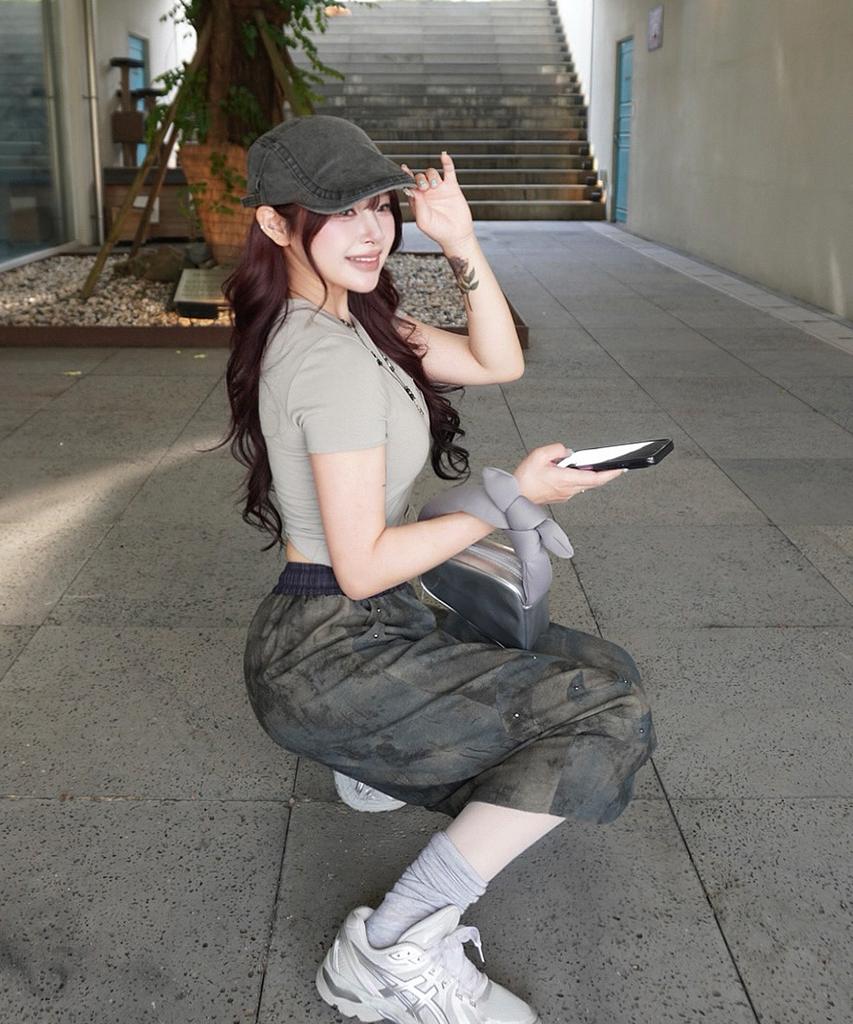 PLASMA SPHERE Tornado Check Studded Sweat Maxi Skirt_2 Colors