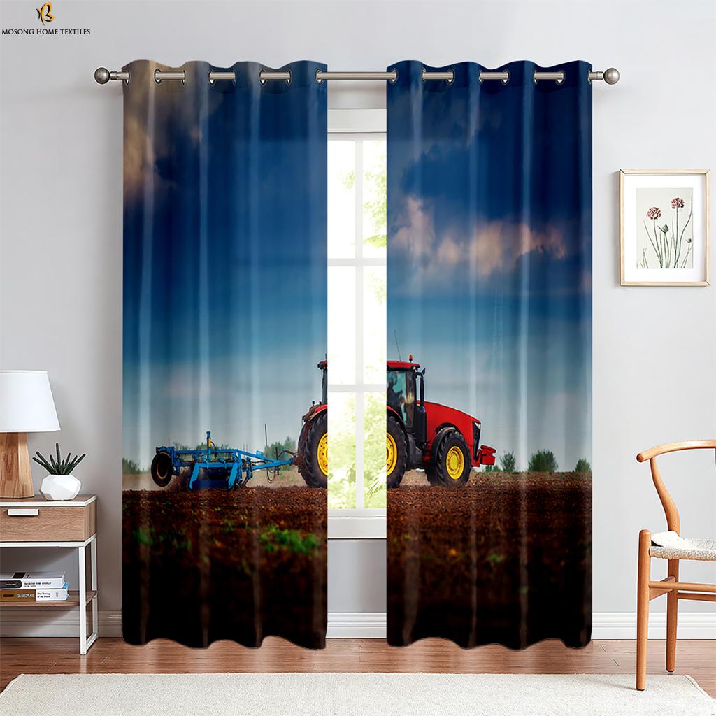 Bauernhof Traktor 3D Stereo Druck Vorhang Schlafzimmer Wohnzimmer Küche Dekorativer Vorhang Polyesterfaser Maschinenwaschbar 2 Stück