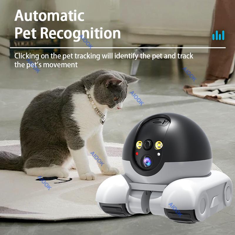 AIOOK With Laser Pointer Pet Camera Dual Lens HD 8MP 4k Wifi Mobile Camera Two Way Intercom Pet Tracking Night Vision Cctv