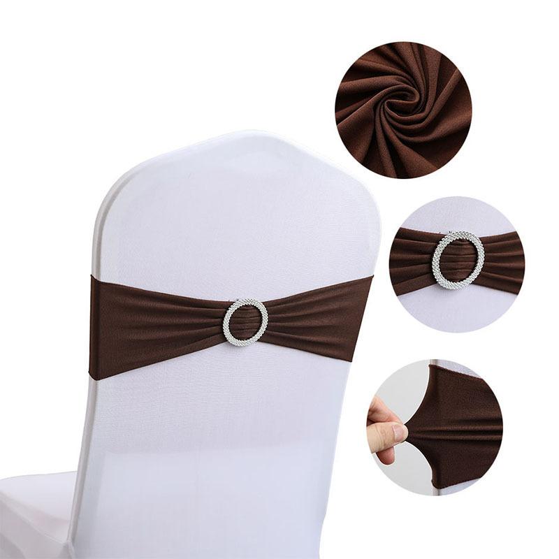 10 Stuks Bruiloft Stoel Sjerp Strik Banden Met Ronde Gespen Spandex Decoratie Voor Hotel Banket Verjaardagsfeest 10 Pieces Per Lot