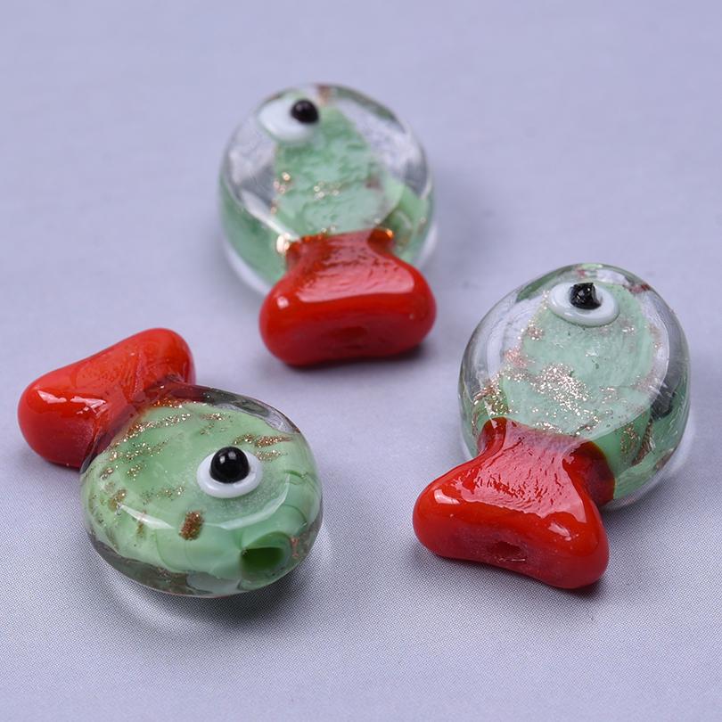 12pcs/Lot Mixed Patterned Stripe Fish Beads For Jewelry Making Supplies Cute Animal Glass Spacer Bead Handmade Bracelets Anklets