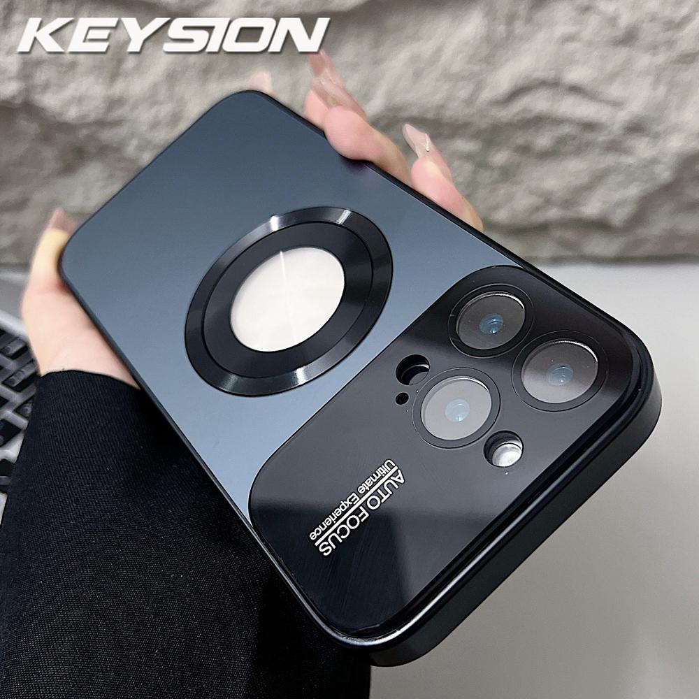 KEYSION Luxury Glass Camera Lens for MagSafe Magnetic Wireless Charging Case for iPhone 12 11 Pro Max Shockproof Phone Cover