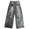 American Harajuku Vintage Print Jeans Y2K  Men Washed Gray Straight Pants Street Gothic Loose Unisex Trousers Tide